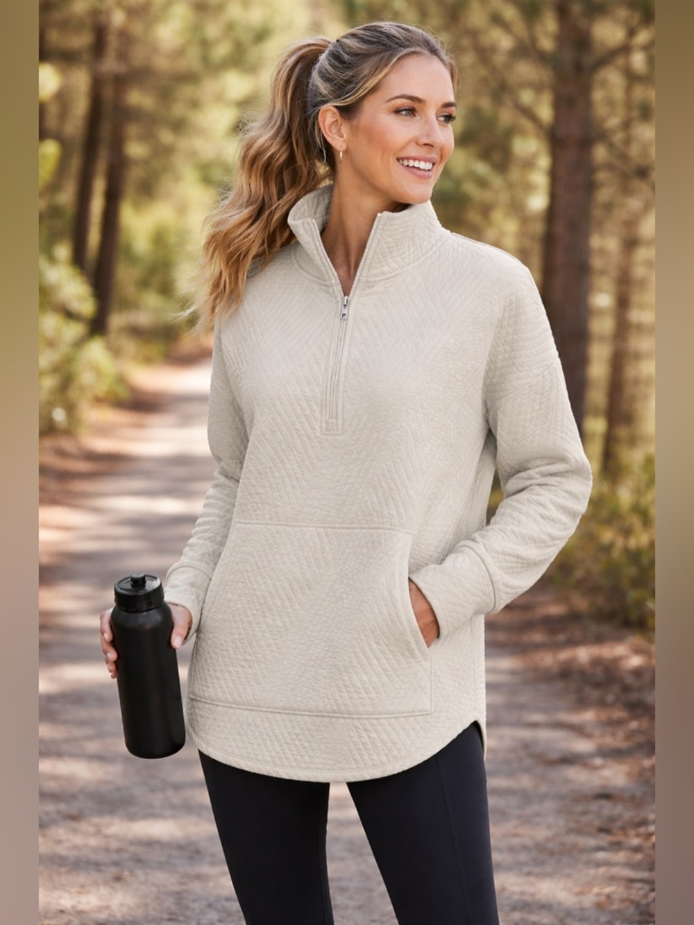 GAPFIT Women's Beige Jacquard Quilted Half-Zip Pullover M